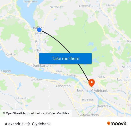 Alexandria to Clydebank map