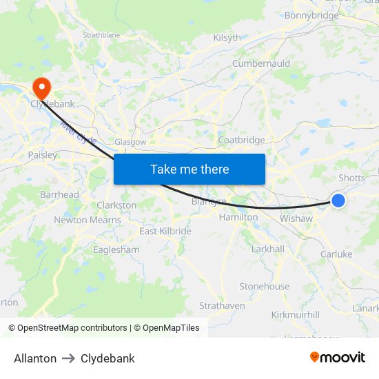 Allanton to Clydebank map