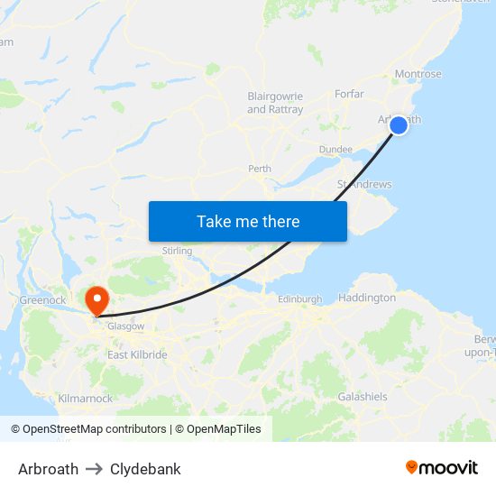 Arbroath to Clydebank map