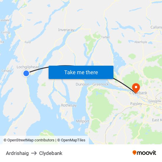 Ardrishaig to Clydebank map