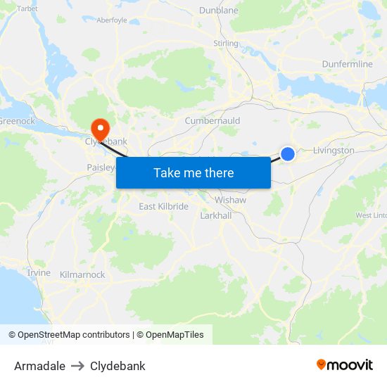 Armadale to Clydebank map