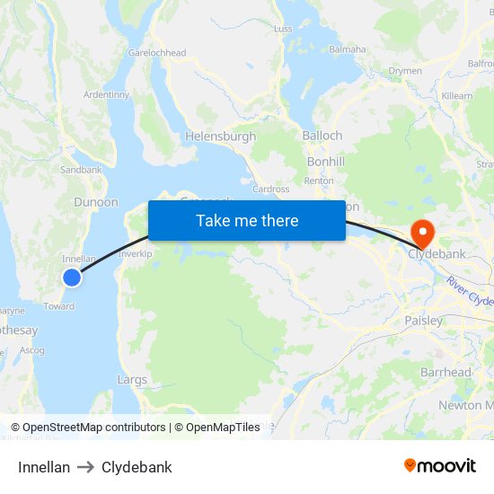 Innellan to Clydebank map