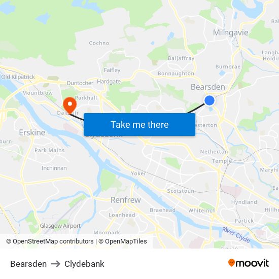 Bearsden to Clydebank map