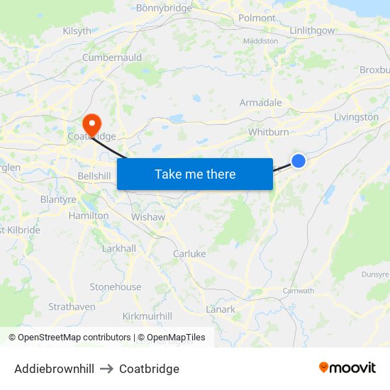 Addiebrownhill to Coatbridge map