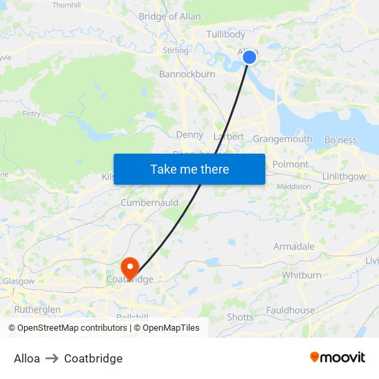 Alloa to Coatbridge map