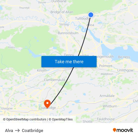 Alva to Coatbridge map