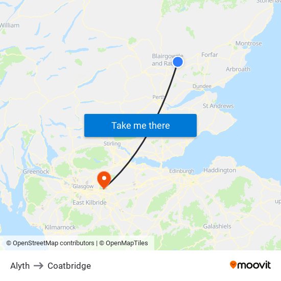 Alyth to Coatbridge map