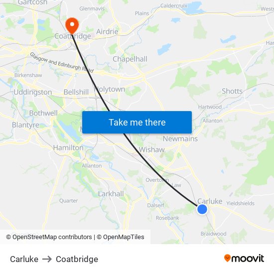 Carluke to Coatbridge map