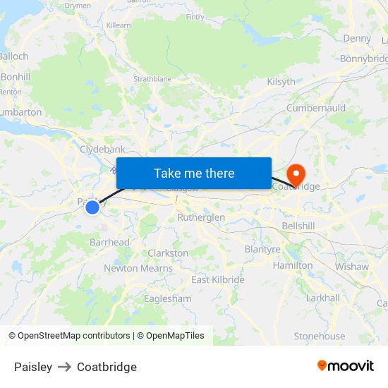 Paisley to Coatbridge map