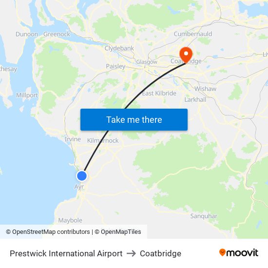 Prestwick International Airport to Coatbridge map