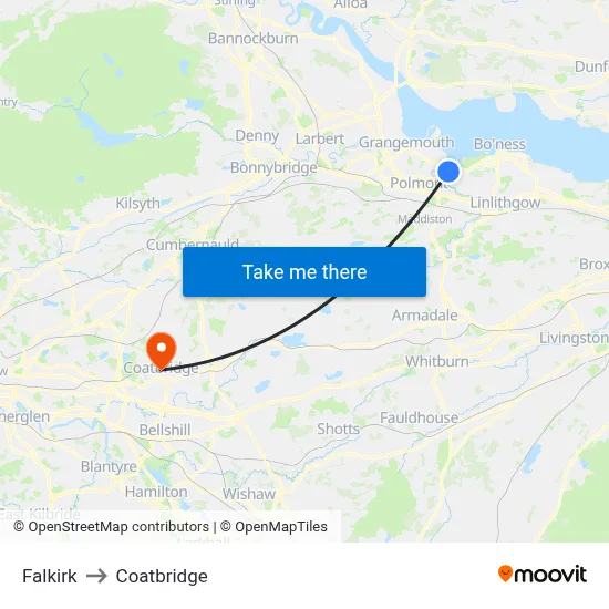 Falkirk to Coatbridge map