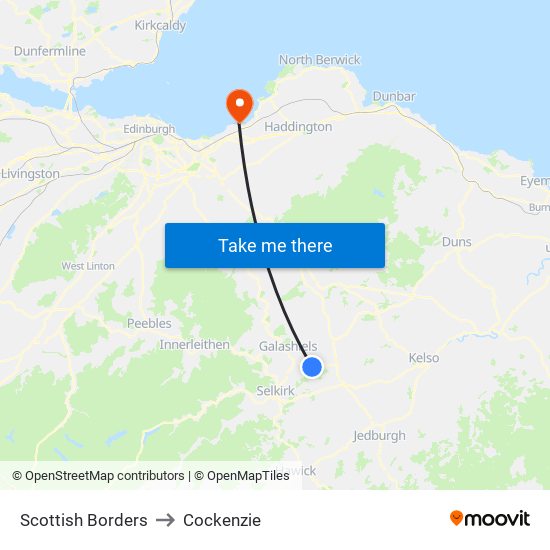 Scottish Borders to Cockenzie map