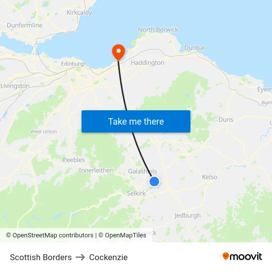 Scottish Borders to Cockenzie map