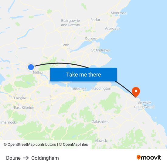 Doune to Coldingham map