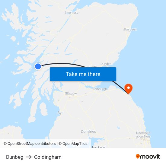 Dunbeg to Coldingham map