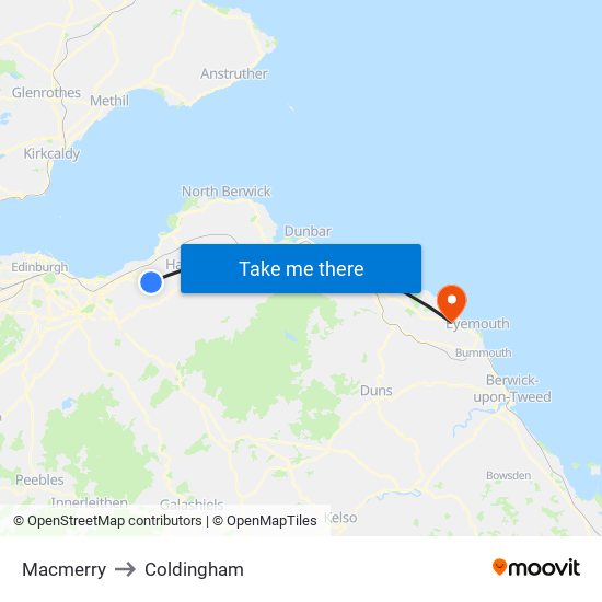 Macmerry to Coldingham map