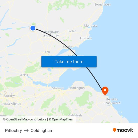 Pitlochry to Coldingham map