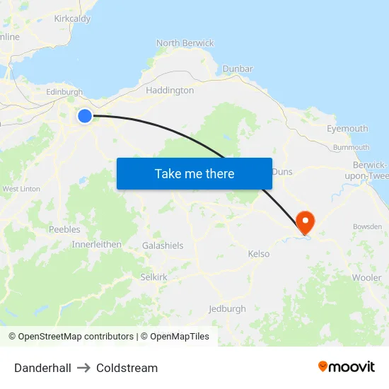 Danderhall to Coldstream map