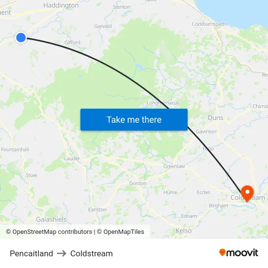 Pencaitland to Coldstream map