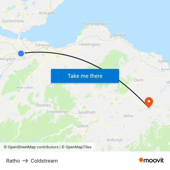 Ratho to Coldstream map