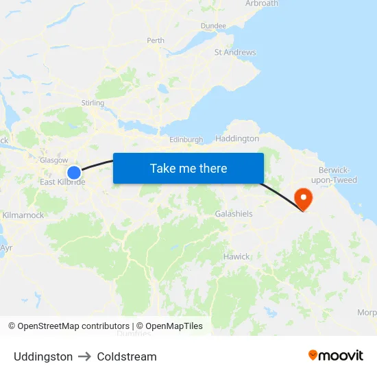 Uddingston to Coldstream map
