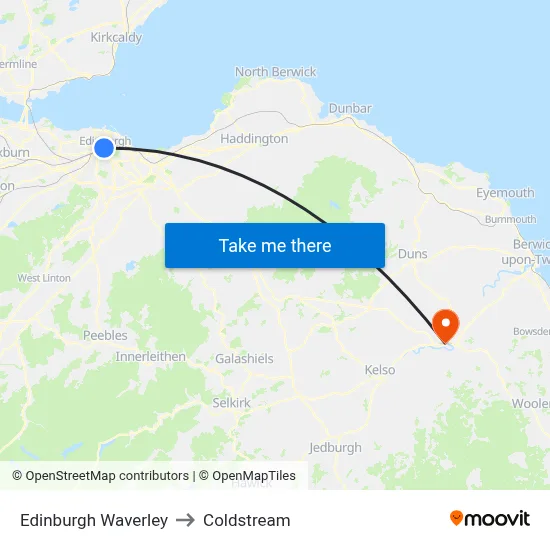 Edinburgh Waverley to Coldstream map
