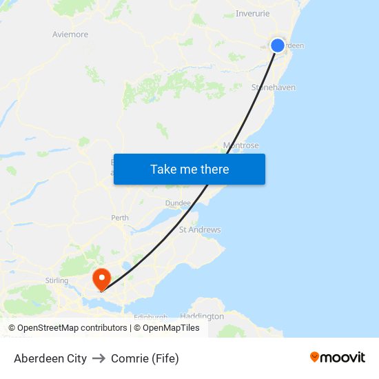 Aberdeen City to Comrie (Fife) map