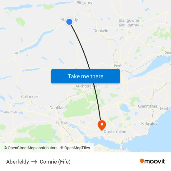 Aberfeldy to Comrie (Fife) map