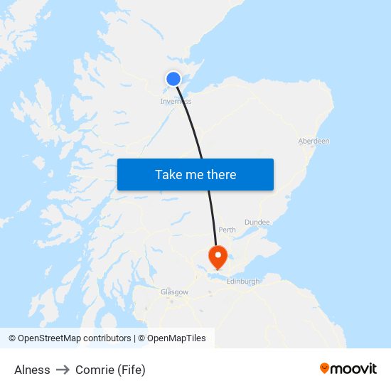 Alness to Comrie (Fife) map