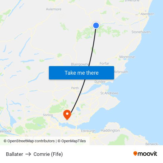 Ballater to Comrie (Fife) map