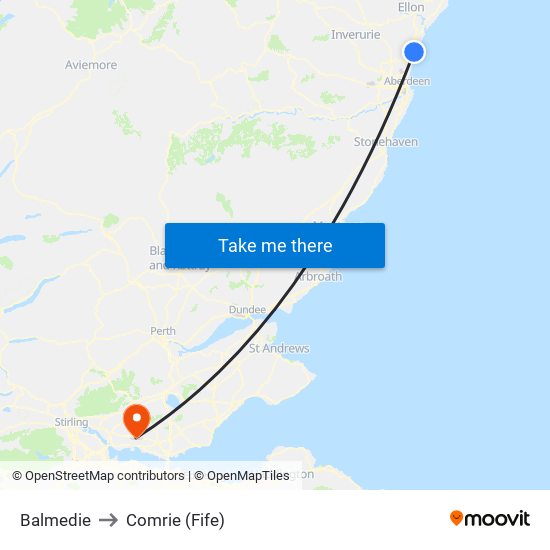 Balmedie to Comrie (Fife) map