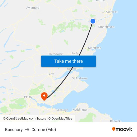 Banchory to Comrie (Fife) map