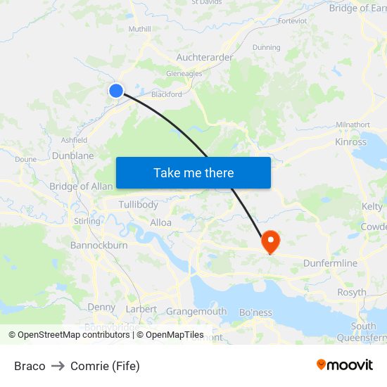Braco to Comrie (Fife) map