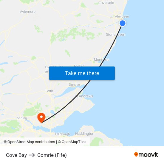 Cove Bay to Comrie (Fife) map