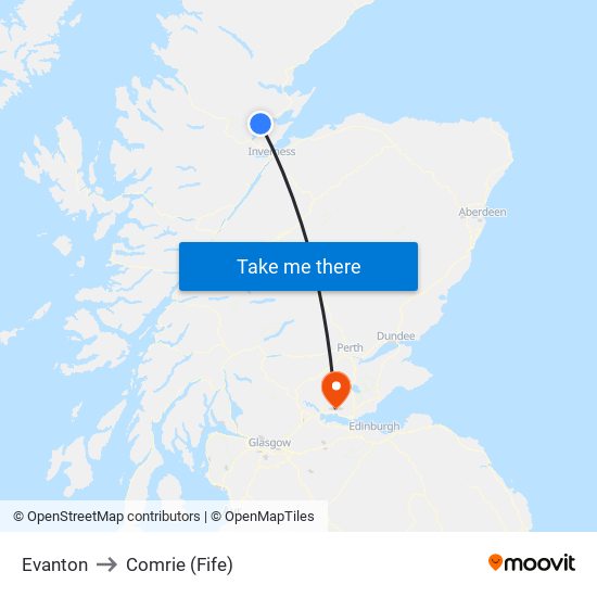 Evanton to Comrie (Fife) map