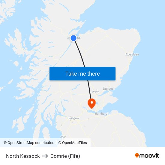 North Kessock to Comrie (Fife) map