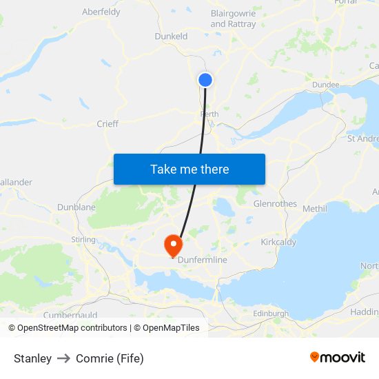 Stanley to Comrie (Fife) map