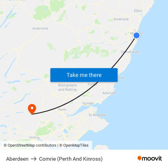 Aberdeen to Comrie (Perth And Kinross) map