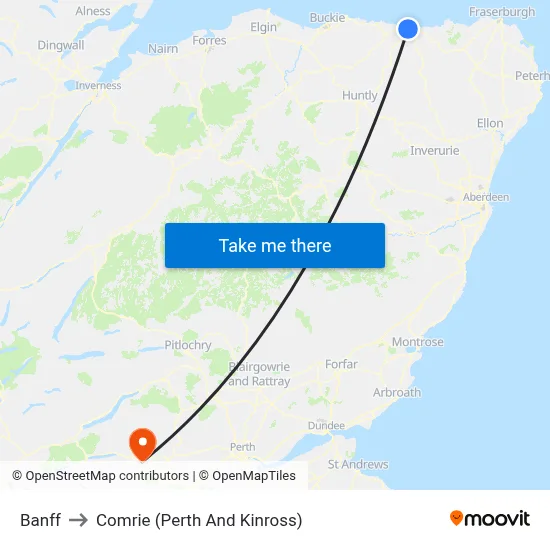 Banff to Comrie (Perth And Kinross) map