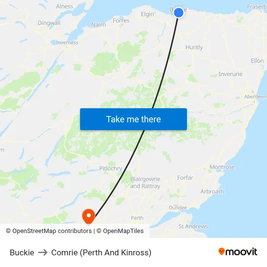 Buckie to Comrie (Perth And Kinross) map