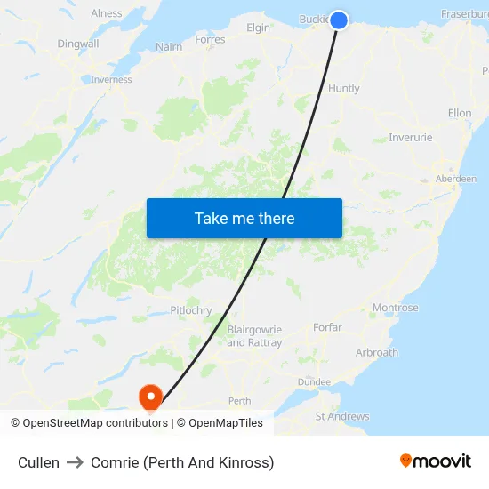 Cullen to Comrie (Perth And Kinross) map
