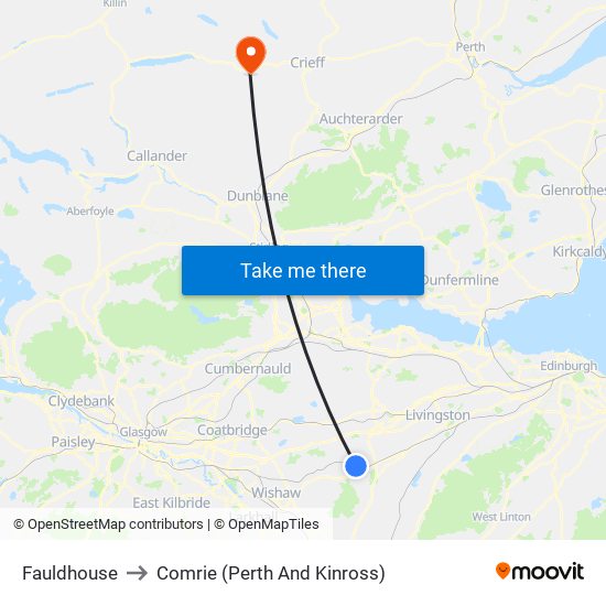 Fauldhouse to Comrie (Perth And Kinross) map