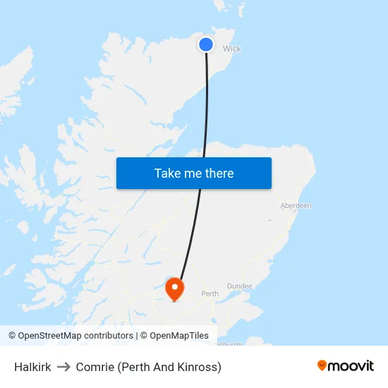 Halkirk to Comrie (Perth And Kinross) map