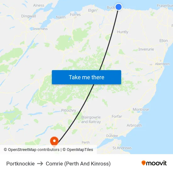 Portknockie to Comrie (Perth And Kinross) map