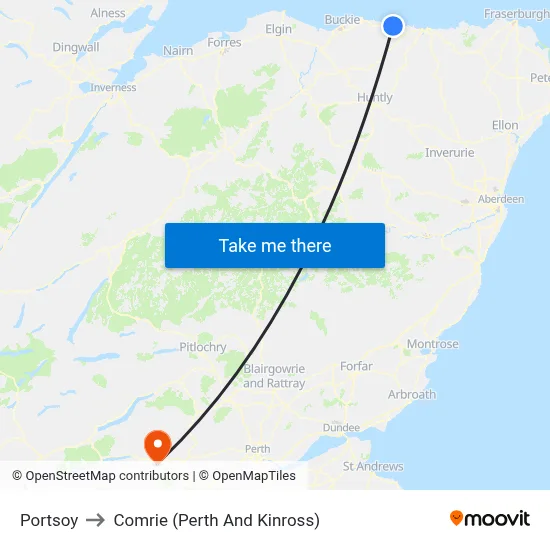 Portsoy to Comrie (Perth And Kinross) map