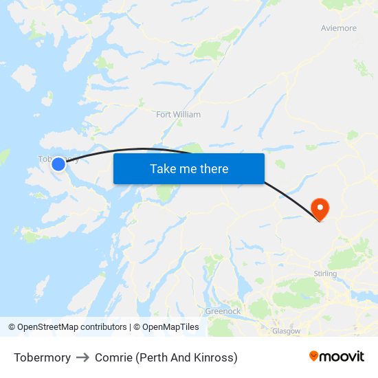 Tobermory to Comrie (Perth And Kinross) map