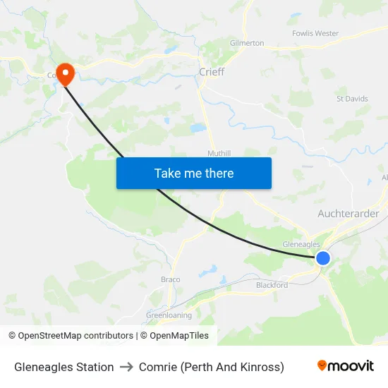 Gleneagles Station to Comrie (Perth And Kinross) map