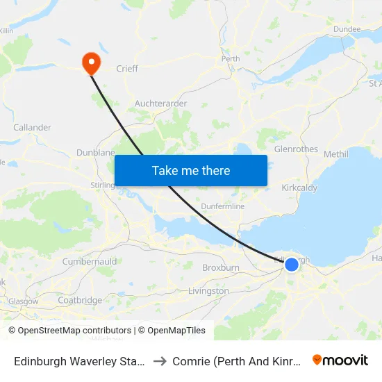 Edinburgh Waverley Station to Comrie (Perth And Kinross) map