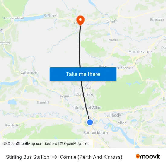 Stirling Bus Station to Comrie (Perth And Kinross) map