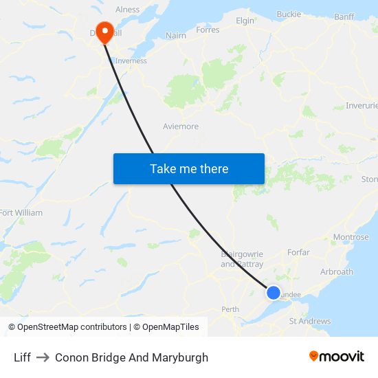 Liff to Conon Bridge And Maryburgh map